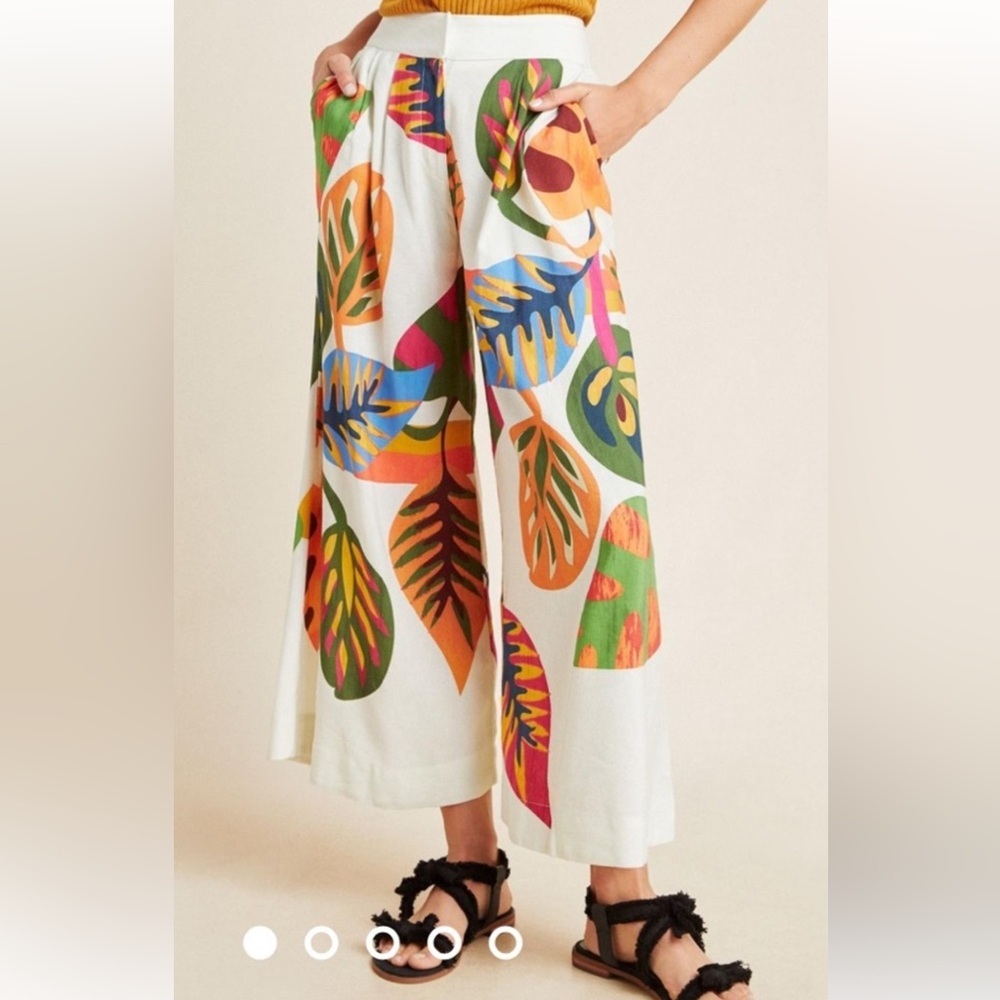 Farm Rio Anthropologie Tropical Palm Leaf Wide Leg Pants Size Small EUC